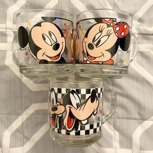 Disney Mickey, Minnie, and Goofy Glass Mug Trio - Black, Red, White